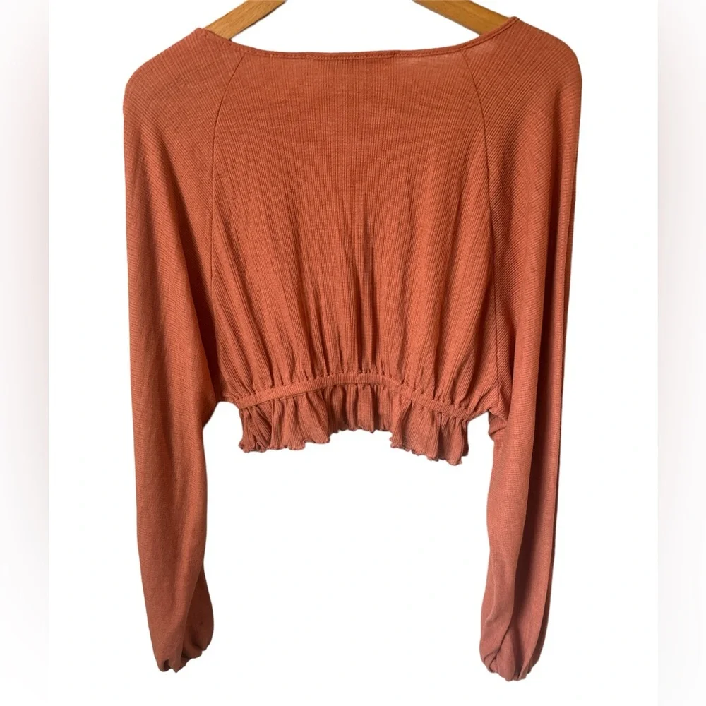 FREE PEOPLE BEACH LS Cropped Rust Orange Peasant BOHO Beach Size XS